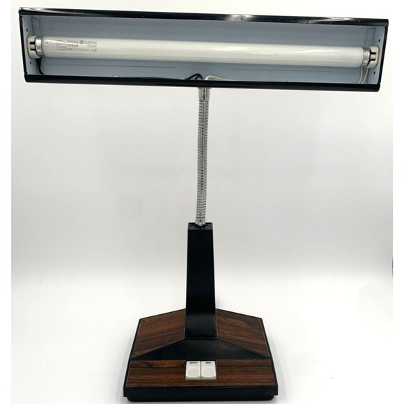 Vintage 18" MCM Desk Lamp 1979 Inter-World #402 Gooseneck Woodgrain/Metal Tested - Picture 5 of 16